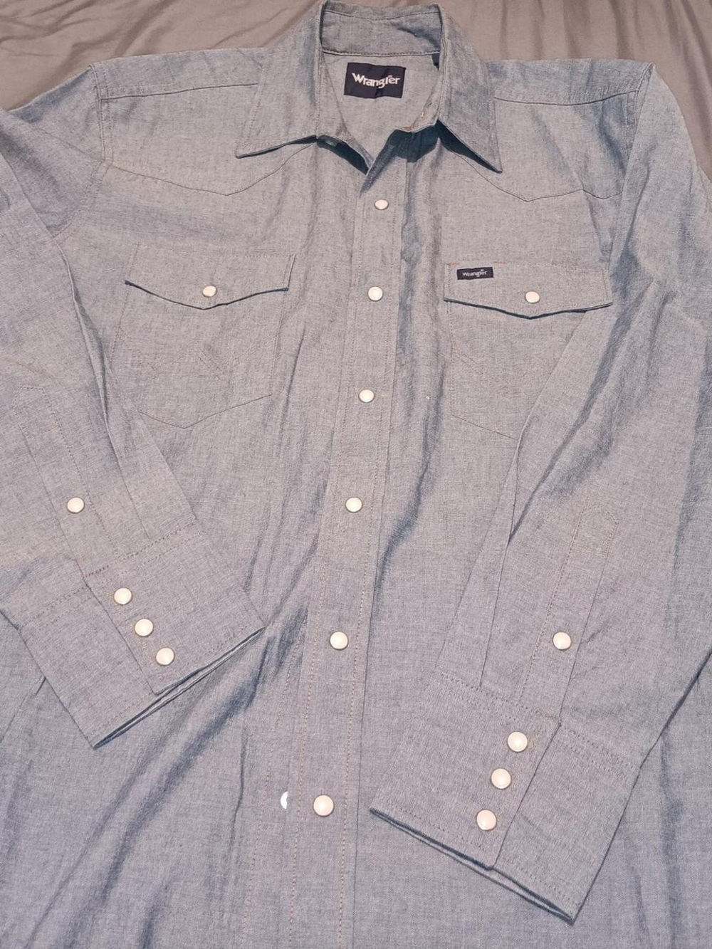Wrangler Men's Light Blue Western Pearl  Snap Shirt